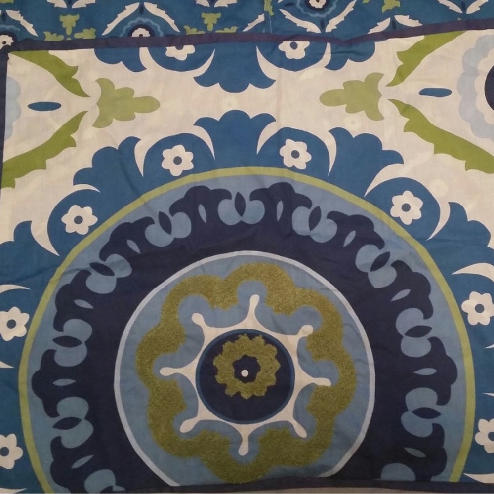 EUC Two Republic Suzani Duvet Set Full Queen Blue and Green Duvet Cover Set - Picture 6 of 6